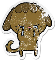 distressed sticker of a cute puppy crying cartoon png