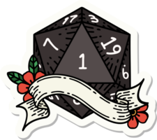 adesivo de um rolo de dados natural de um d20 png