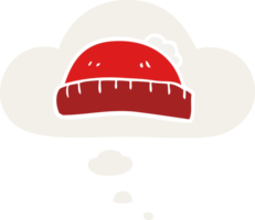 cartoon woolly hat with thought bubble in retro style png