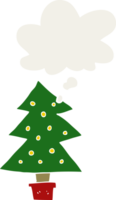 cartoon christmas tree with thought bubble in retro style png