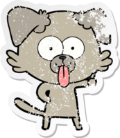 distressed sticker of a cartoon dog with tongue sticking out png