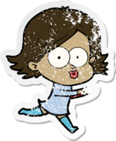 distressed sticker of a cartoon girl pouting png