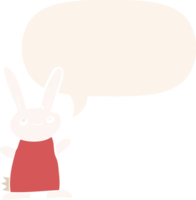 cute cartoon rabbit with speech bubble in retro style png