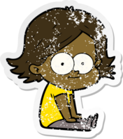 distressed sticker of a happy cartoon girl png