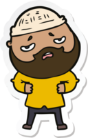 sticker van een cartoon bezorgde man met baard png