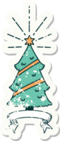 worn old sticker of a tattoo style christmas tree with star png