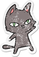 distressed sticker of a cartoon cat staring png