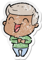 distressed sticker of a cartoon man laughing png