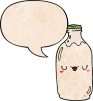 cute cartoon milk bottle with speech bubble in retro texture style png