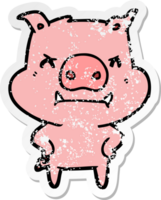 bedrövad klistermärke av en arg tecknad gris png