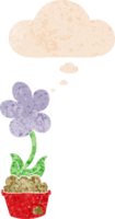 linda dibujos animados flor con pensamiento burbuja en grunge afligido retro texturizado estilo png