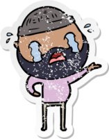 distressed sticker of a cartoon bearded man crying png