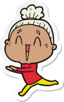 sticker of a cartoon happy old lady png