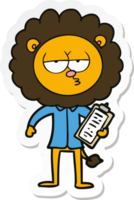 sticker of a cartoon bored lion manager png