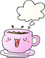 mignonne dessin animé tasse et soucoupe avec pensée bulle dans lisse pente style png