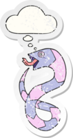 cartoon snake with thought bubble as a distressed worn sticker png