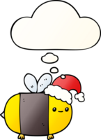 cartoon christmas bee with thought bubble in smooth gradient style png