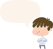 cartoon boy sticking out tongue with speech bubble in retro style png