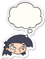 cartoon scratched up face with thought bubble as a printed sticker png