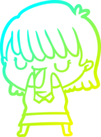 cold gradient line drawing of a cartoon woman png