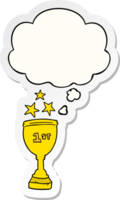 cartoon sports trophy with thought bubble as a printed sticker png