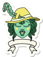 sticker of a singing half orc bard character with banner png