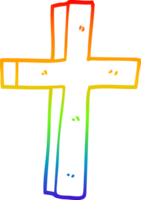 rainbow gradient line drawing of a cartoon wooden cross png