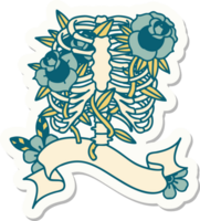 tattoo style sticker with banner of a rib cage and flowers png