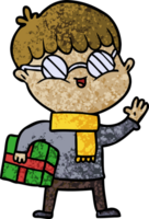 cartoon boy wearing spectacles carrying gift png