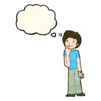 cartoon boy wondering with thought bubble png