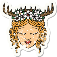 grunge sticker of a human druid character face png