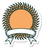 tattoo style sticker with banner of a sun png