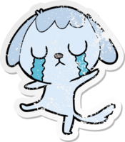 distressed sticker of a cute cartoon dog crying png