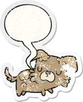 dibujos animados pequeño perro con habla burbuja afligido afligido antiguo pegatina png