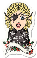 grunge sticker of a elf rogue with natural twenty dice roll png