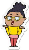 adesivo de uma mulher feliz de desenho animado usando óculos png