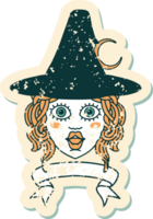 Retro Tattoo Style human witch character with banner png