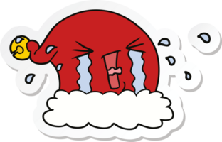 sticker of a cartoon christmas hat crying png