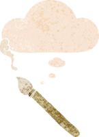 dessin animé peindre brosse avec pensée bulle dans grunge affligé rétro texturé style png