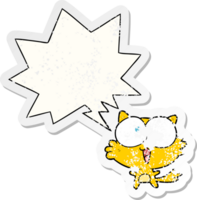 cute cartoon crazy cat with speech bubble distressed distressed old sticker png