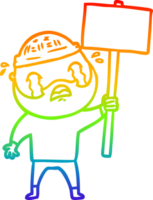 rainbow gradient line drawing of a cartoon bearded protester crying png