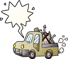 cartoon old truck full of junk with speech bubble in smooth gradient style png