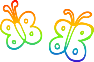 rainbow gradient line drawing of a cartoon butterfly png