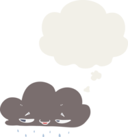 cartone animato pioggia nube con pensato bolla nel retrò stile png