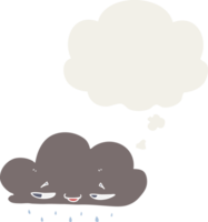 dessin animé pluie nuage avec pensée bulle dans rétro style png