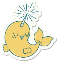 sticker of a tattoo style happy narwhal png