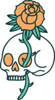 iconic tattoo style image of a skull and rose png