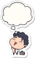 cartoon businessman with thought bubble as a printed sticker png