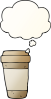 cartoon coffee cup with thought bubble in smooth gradient style png