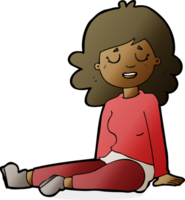 mulher feliz dos desenhos animados, sentada no chão png